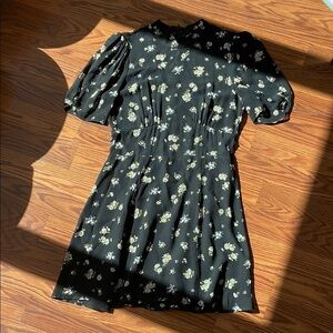Reformation Black Floral Long Sleeve Dress